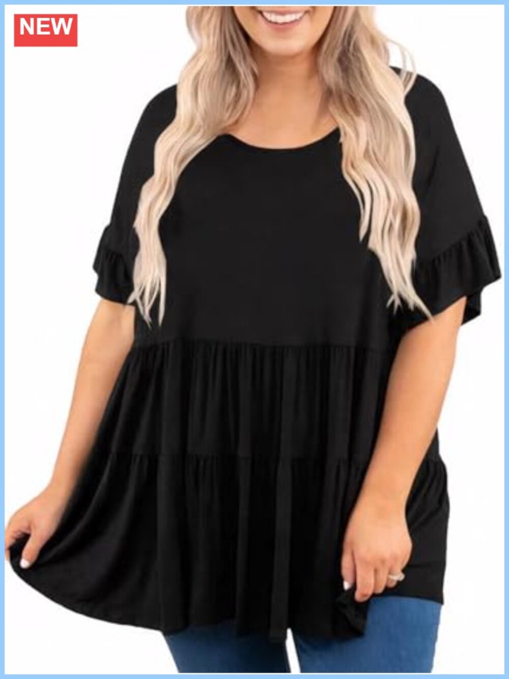 Womens Plus Size Babydoll Tunic Top Ruffle Peplum Blouse